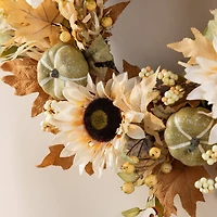 Glitzhome® 24" Fall Neutral Sunflower, Pumpkin and Leaf Wreath