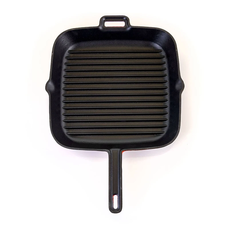 MegaChef 11" Square Red Enamel Cast Iron Grill Pan with Matching Grill Press