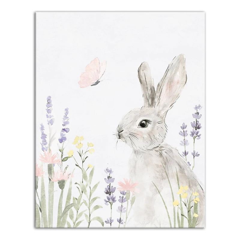 11" x 14" Floral Pasture Bunny Canvas Wall Art