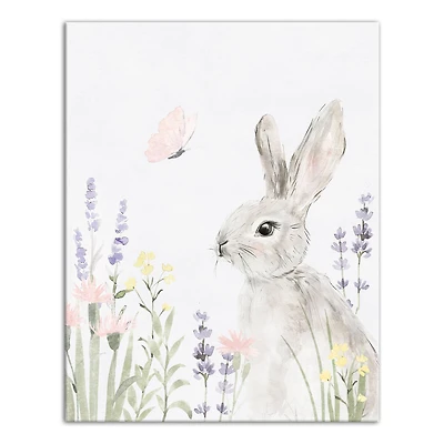 11" x 14" Floral Pasture Bunny Canvas Wall Art