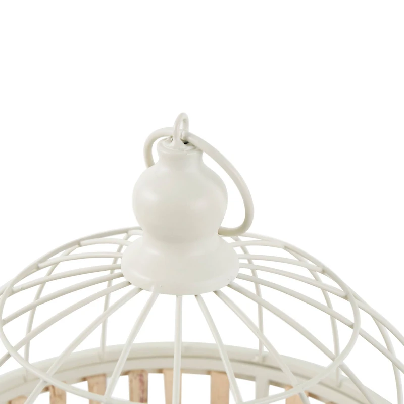Brown Bamboo Wood Handmade Birdcage Set with White Metal Accents