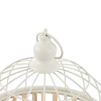 Brown Bamboo Wood Handmade Birdcage Set with White Metal Accents