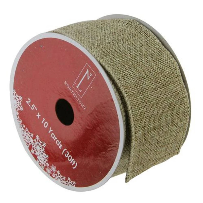 2.5" x 10yd. Wired Faded Burlap Christmas Ribbon