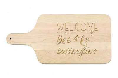 Welcome Bees & Butterflies Maple Paddle Cutting Board
