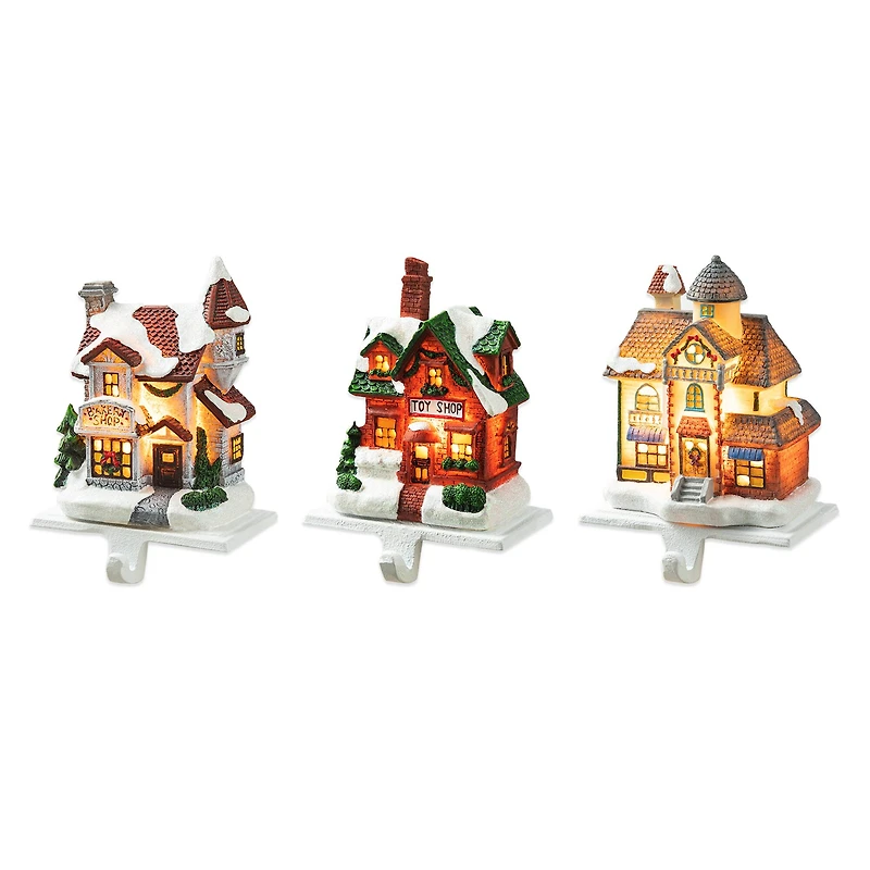 Glitzhome® 6" Lighted House Stocking Holder Set
