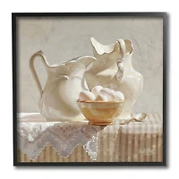 Stupell Industries Country White Pitchers Farm Table Still Life Black Framed Wall Art