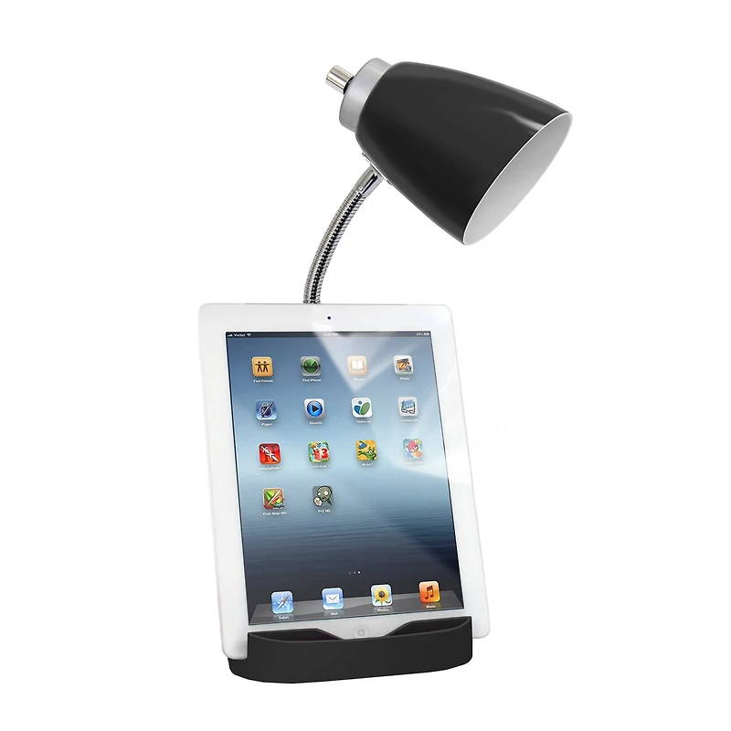 LimeLights 18.5" Gooseneck Desk Lamp with Tablet Stand and Charging Outlet