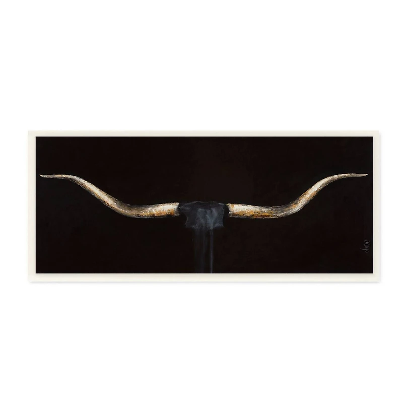 Stupell Industries Bull Horns Shadow Black Brown Animal Painting Wood Wall Plaque