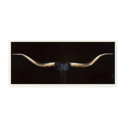 Stupell Industries Bull Horns Shadow Black Brown Animal Painting Wood Wall Plaque