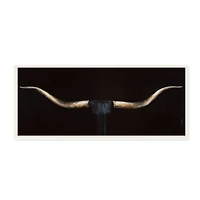 Stupell Industries Bull Horns Shadow Black Brown Animal Painting Wood Wall Plaque