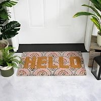 Brown & Pink Hello Floral Doormat