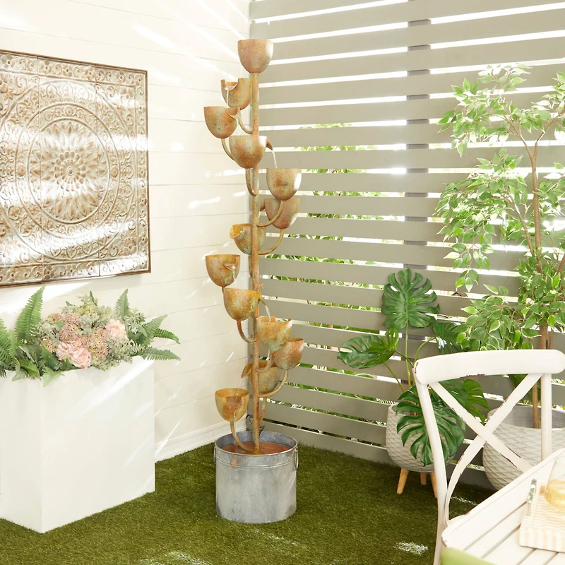 Copper Metal Rustic Fountain, 75" x 13" x 13"