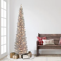 7ft. Pre-Lit Rose Gold Tinsel Artificial Christmas Tree, Clear Lights