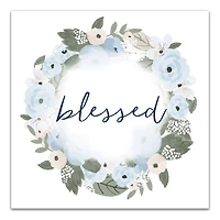 Blue Blessed Floral Wreath 16" x 16" Canvas Wall Art