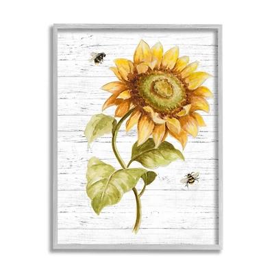 Stupell Industries Rustic Sunflower Floral Roaming Honey Bee Insect Framed Wall Art
