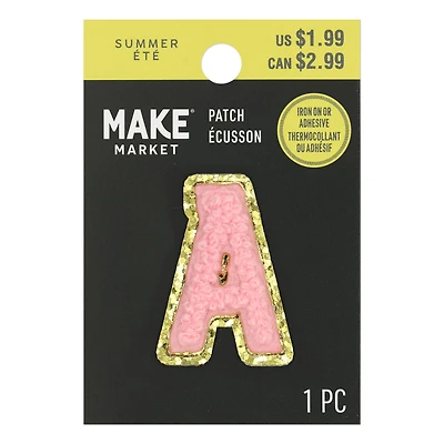 Mini Pink Chenille Letter Iron On & Adhesive Patch by Make Market