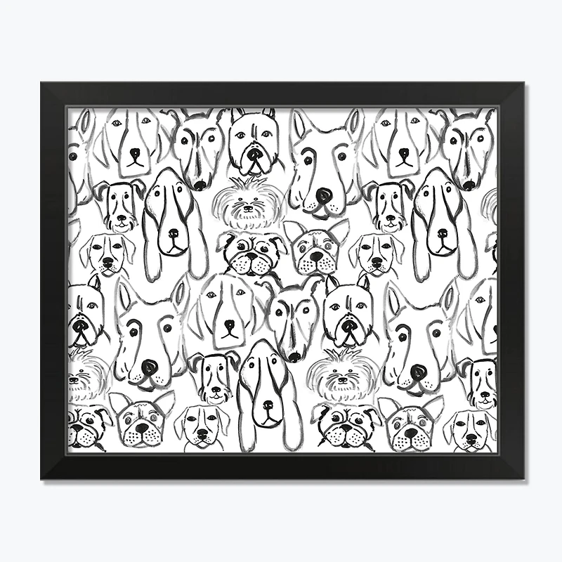 Dog Face Sketch Pattern 1 16" x 20" Black Framed Print Under Plexiglass