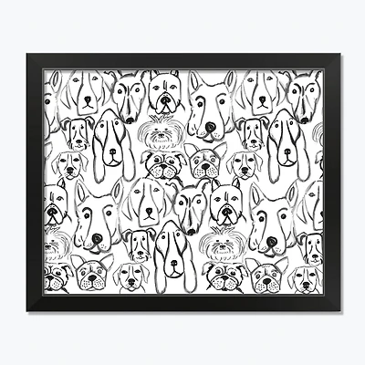 Dog Face Sketch Pattern 1 16" x 20" Black Framed Print Under Plexiglass