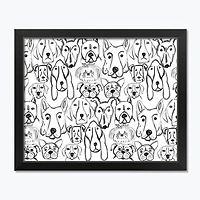 Dog Face Sketch Pattern 1 16" x 20" Black Framed Print Under Plexiglass