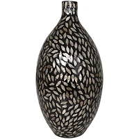 22" Black Mother of Pearl Handmade Mosaic Floral Inspired Vase