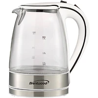 Brentwood 1.7L White Cordless Tempered Glass Electric Kettle