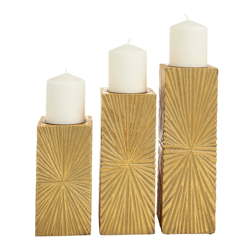 CosmoLiving by Cosmopolitan Gold MDF Contemporary Candle Holder, 12" x 10" x 8"