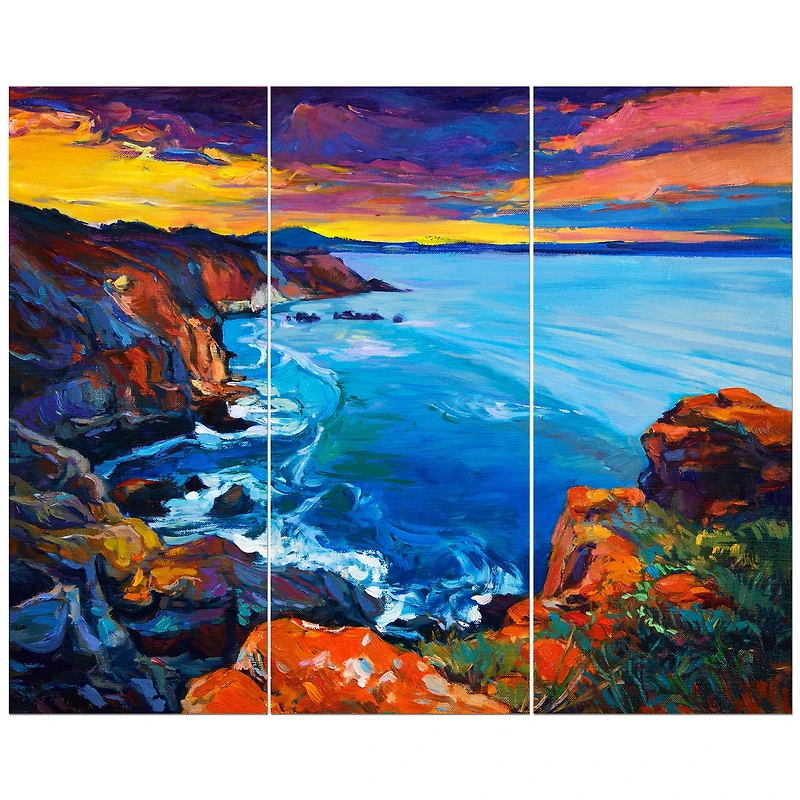 Designart - Rich Golden Sunset Over Ocean and Cliffs
