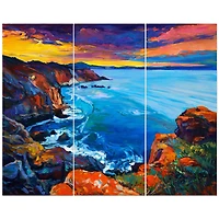 Designart - Rich Golden Sunset Over Ocean and Cliffs