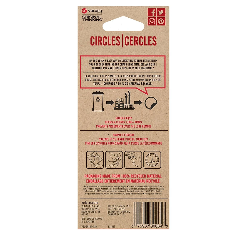 VELCRO® Brand White Stick 'Em Circles