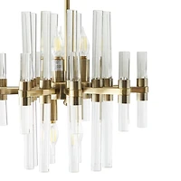 Gold Metal Crystal Embellished 8 Light Chandelier with Link Style Chain 16" x 16" x 52"