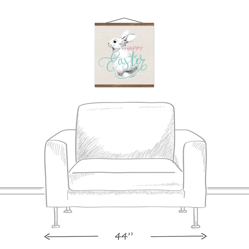 Happy Easter Sketch Bunny Teak Hanging Canvas