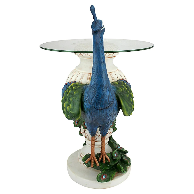 25" Staverden Castle Peacock Sculptural Glass-Topped Table