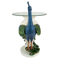 25" Staverden Castle Peacock Sculptural Glass-Topped Table