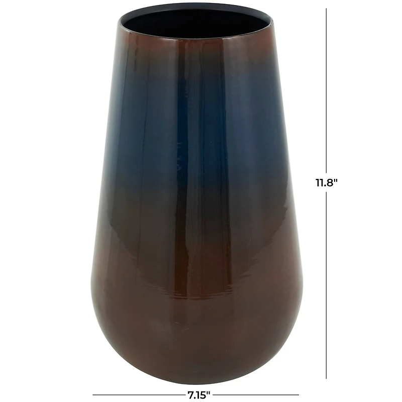 12" Blue Metal Ombre Vase with Brown Accents