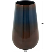 12" Blue Metal Ombre Vase with Brown Accents