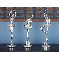 Set of 3 Silver Polystone Modern Dancer Sculpture, 14", 14", 12"
