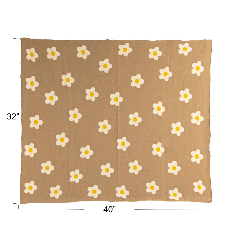 Hello Honey® Brown & White Flowers Cotton Knit Baby Blanket