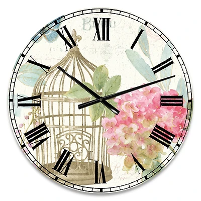 Designart 'Vintage Floral Birdcage I Traditional Wall Clock