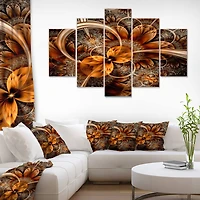 Designart Dark Orange Fractal Flower Contemporary Wall Art Canvas