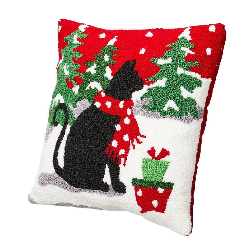 Glitzhome® Hooked Christmas Cat Throw Pillow