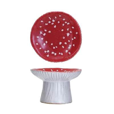 Hello Honey® 4.25" Red & White Reactive Glaze Round Stoneware Footed Mushroom Dish