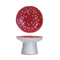 Hello Honey® 4.25" Red & White Reactive Glaze Round Stoneware Footed Mushroom Dish