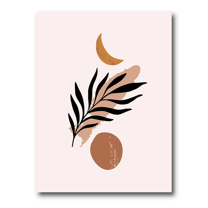 Designart - Abstact Minimal Sun, Moon & Tropical Palm Leaf I