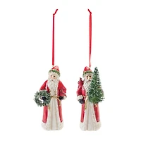 Santa with Cardinal Bird Ornament Set