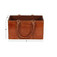 16" Brown Leather Rustic Magazine Holder