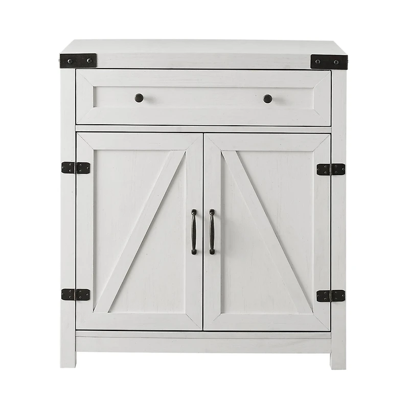 Walker Edison Brushed White Farmhouse Barn Door Accent Cabinet