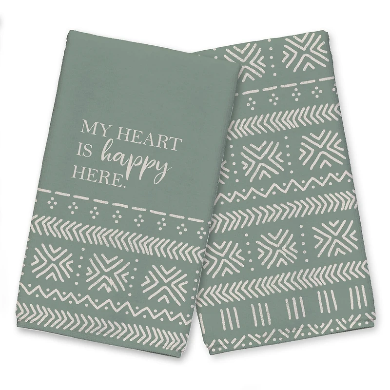Sage Happy Heart Tea Towel Set