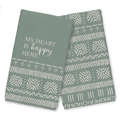 Sage Happy Heart Tea Towel Set