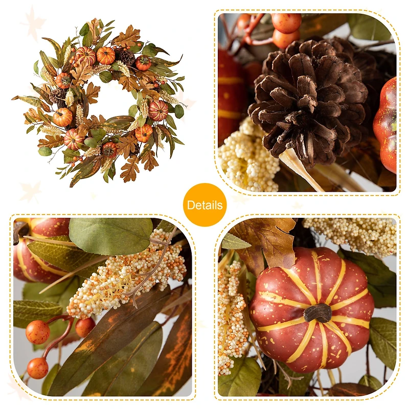 Glitzhome® 24" Fall Pumpkin Leaf Floral Wreath