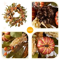 Glitzhome® 24" Fall Pumpkin Leaf Floral Wreath
